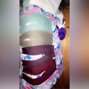 Lululemon leggings: size 4, color: pastel green, teal, dark purple, & maroon